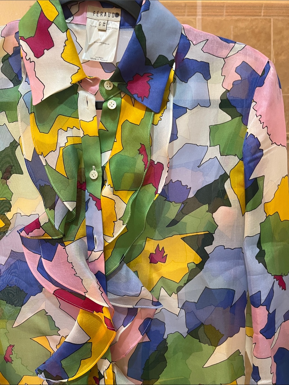 Colorful Abstract Floral Ruffle-Front Blouse - Multi - Picture 2 of 4